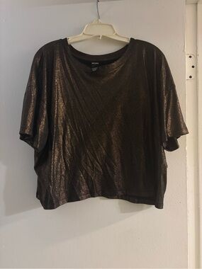 Women's Metallic Black Cropped Boxy Top